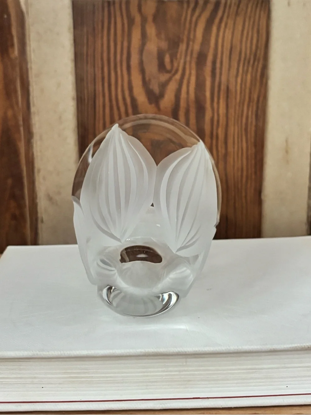 Lenox Palmetto Crystal Vase with Frosted White Floral Motif-6” tall
